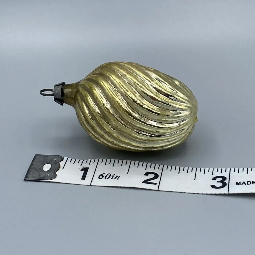 Vintage Textured Waves GlassChristmas Ornament Gold Victorian Style Holiday Tree